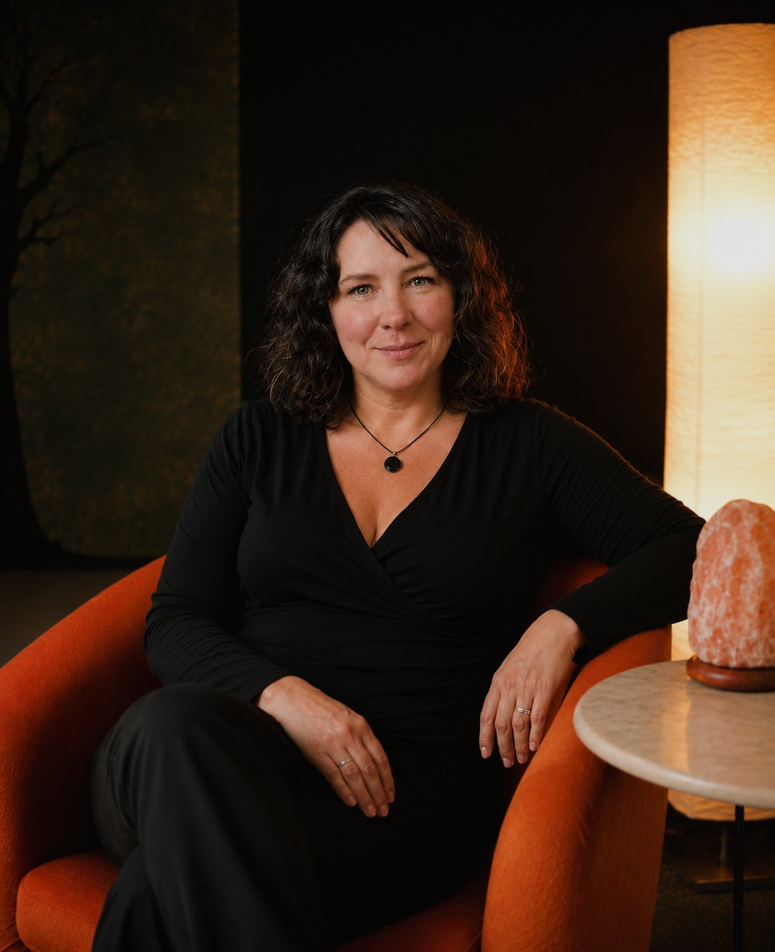 Anke Weismantel, Porträt, sitzend in ihrem Praxisraum